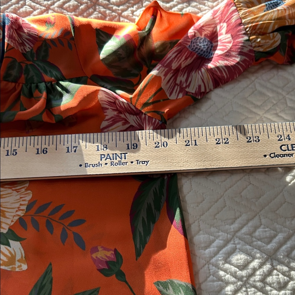 Flying Tomato Orange Floral V-Neck Blouse - Picture 6 of 8